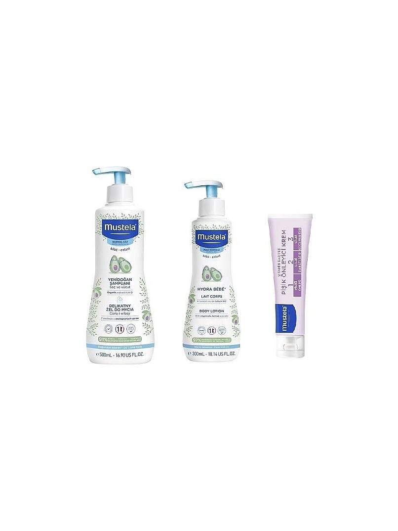 Mustela Yenidoğan Bebek Bakım Seti (500ml.Şam+300ml.Nem+100ml.Pişik Kremi) - 1