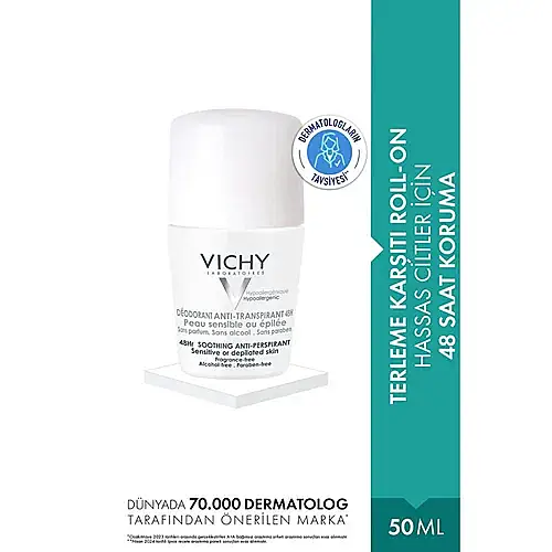Vichy Hassas Ciltler İçin Terleme ve Ter Kokusuna Karşı 48 Saat Etkili Roll On Deodorant 50 ml - 1
